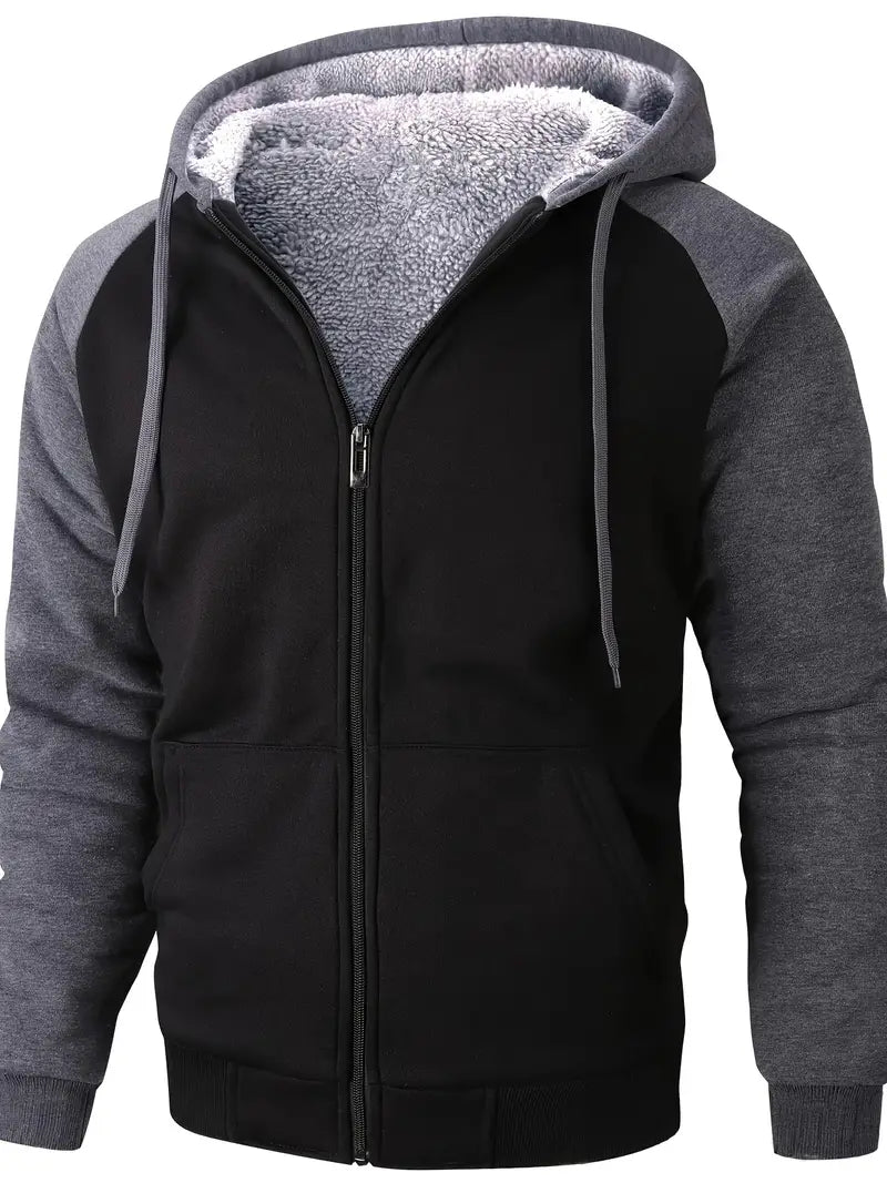 Andor | Heren fleece sweatshirt jack met capuchon - effen kleur, lange mouwen, casual warme bovenkleding