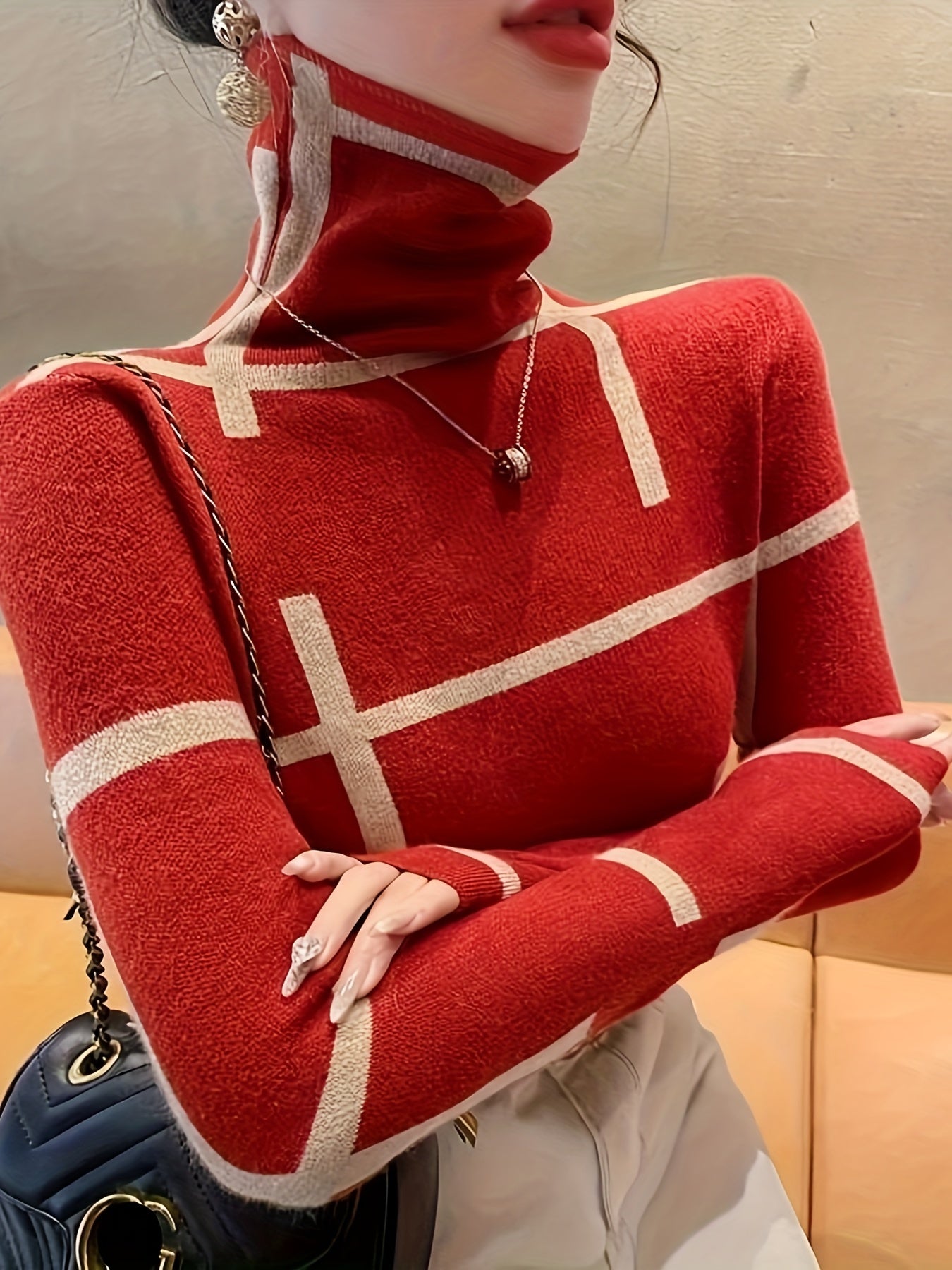 Arista | Vrouwen Slim Fit Coltrui - Lange Mouwen, Lijnenpatroon, Stijlvolle Winter Knitwear