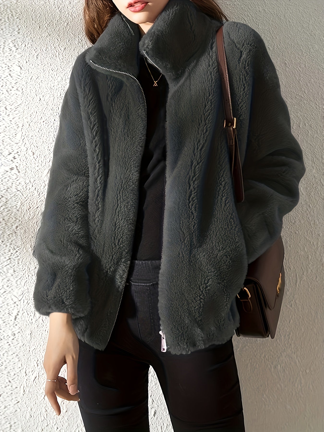 Malirae | Warme fleece jas met ritssluiting voor dames – hoge kraag,  comfortabele winterjas voor buiten