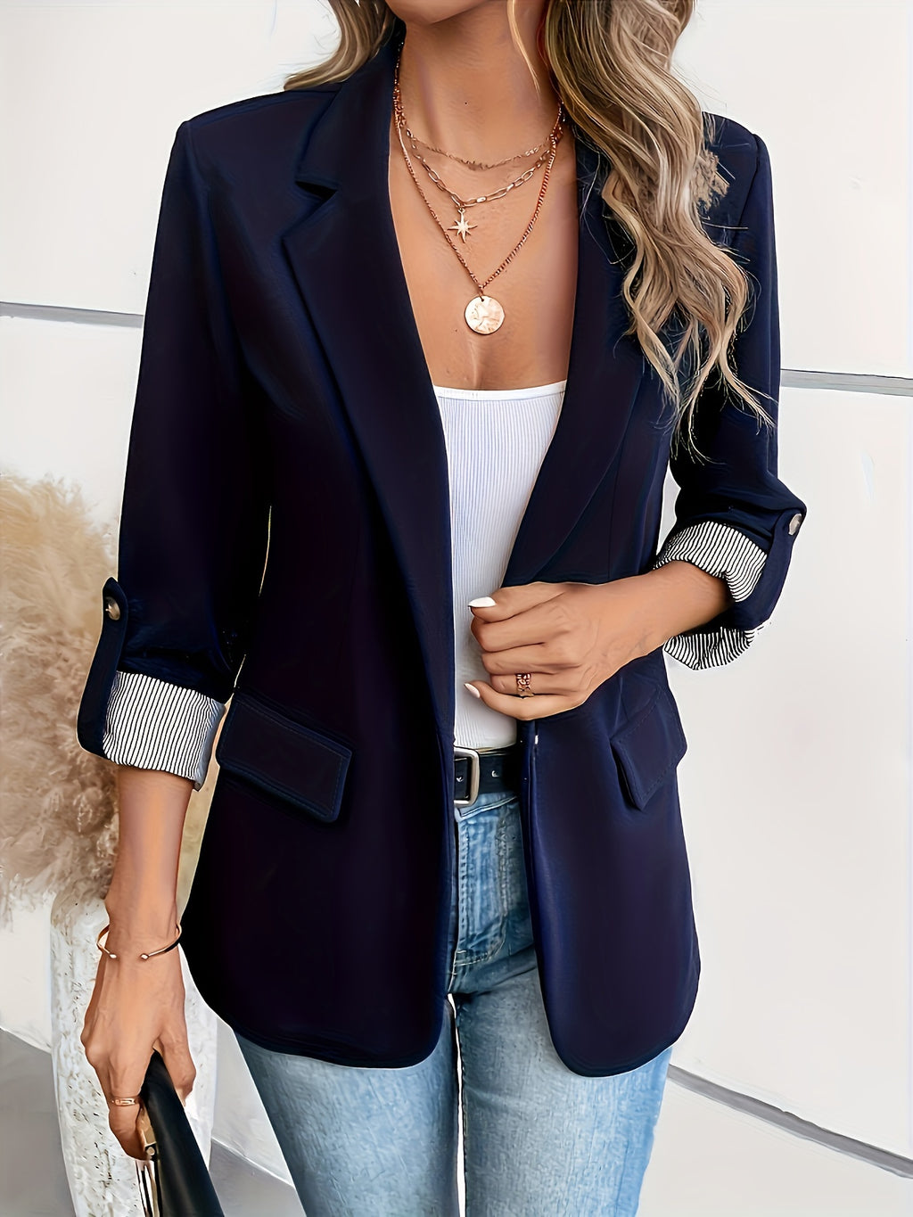 Lirael | Notched collar blazer, elegant long-sleeved office jacket