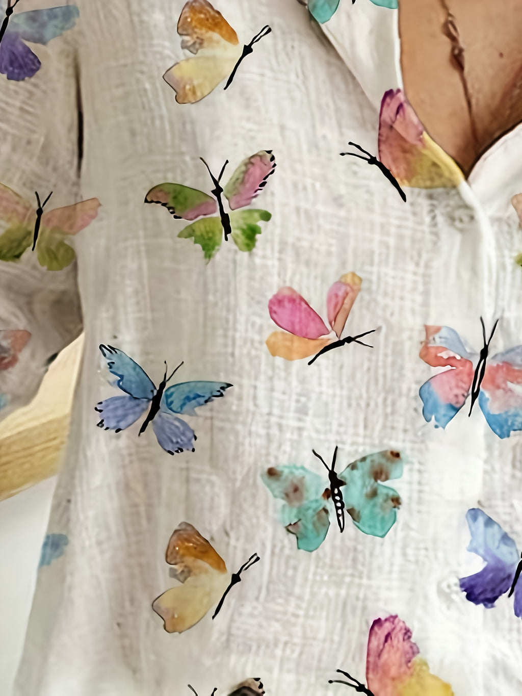Myrra | Women's Casual Butterfly Print Long Sleeve Button-Up Shirt