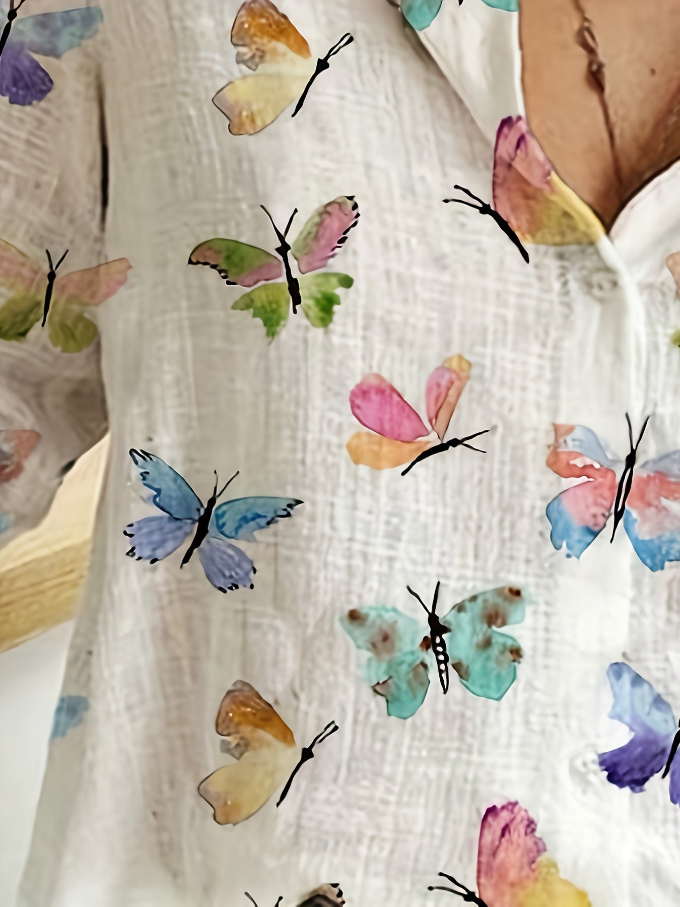 Myrra | Women's Casual Butterfly Print Long Sleeve Button-Up Shirt