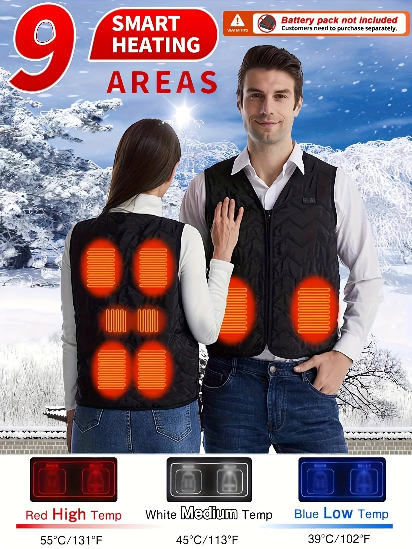 ThermVest | Gilet chauffant unisexe pour hommes et femmes - Vêtement léger, chaud et alimenté par batterie pour les activités de plein air
