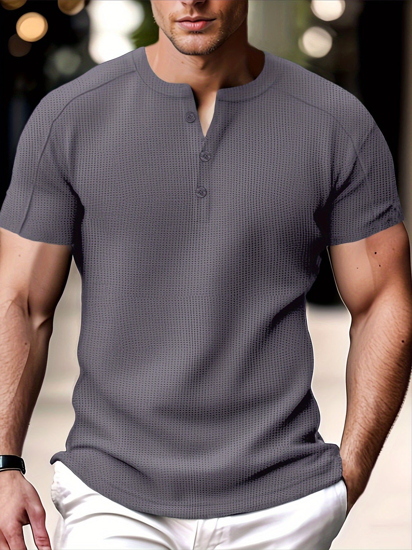Wallace | Herenhemd met korte mouwen - Lichtgewicht gebreid wafel T-shirt