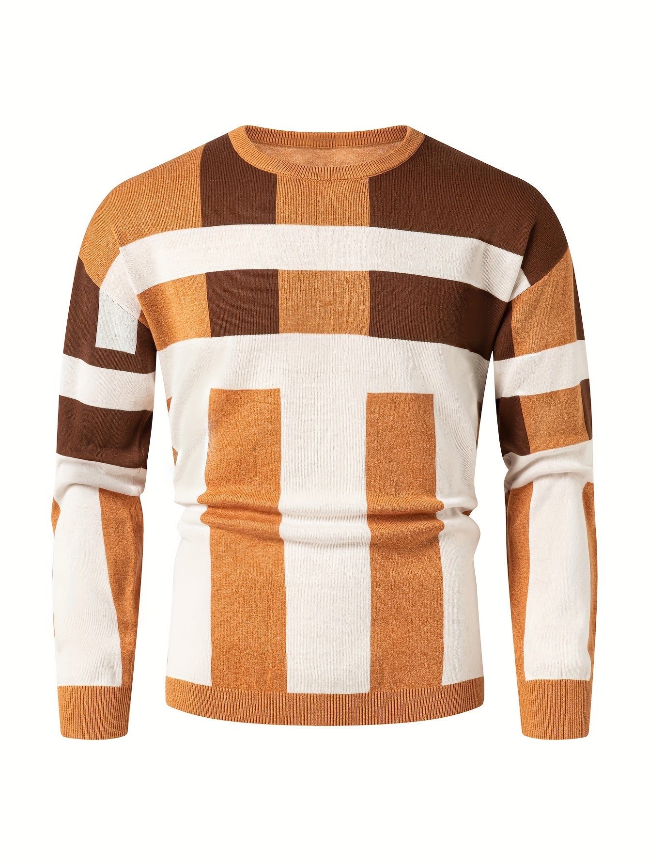 Emrys | Trui met ronde hals en kleurblok voor heren - Trendy thermische trui voor de winter met lijnenpatroon