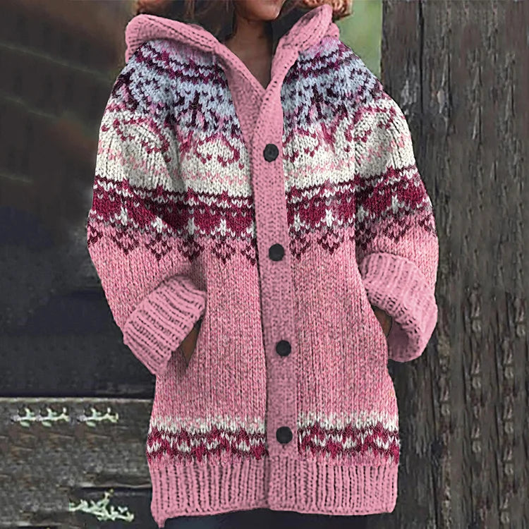 Cilia | Warme, grof gebreide wollen jas voor dames – Winterjas met patroon