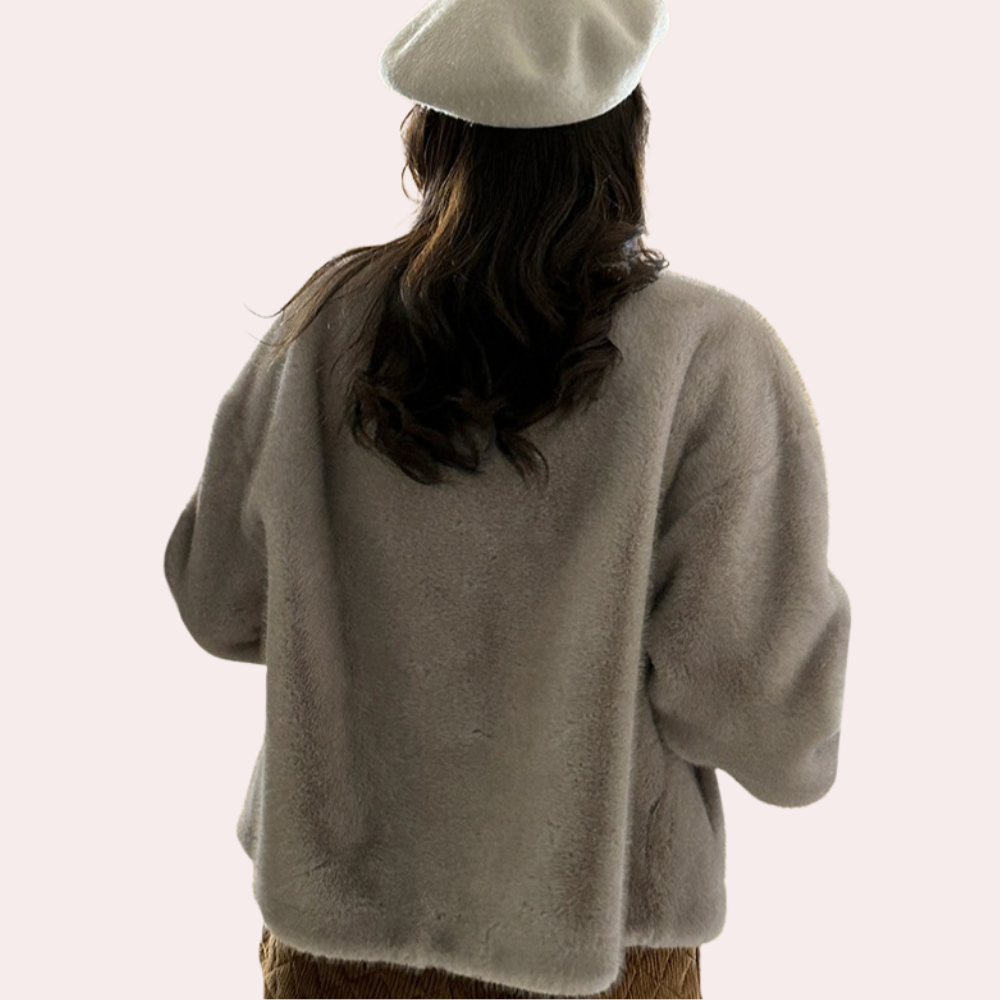 Idalia | Elegante winterjas van pluche voor dames - met kleurrijk patroon en manchetten, perfect voor koud weer