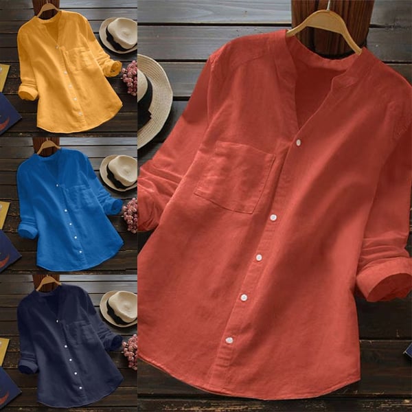 Kova | Dameshemd van katoenlinnen - Los model, 3/4 mouwen met knoopsluiting Casual Blouse