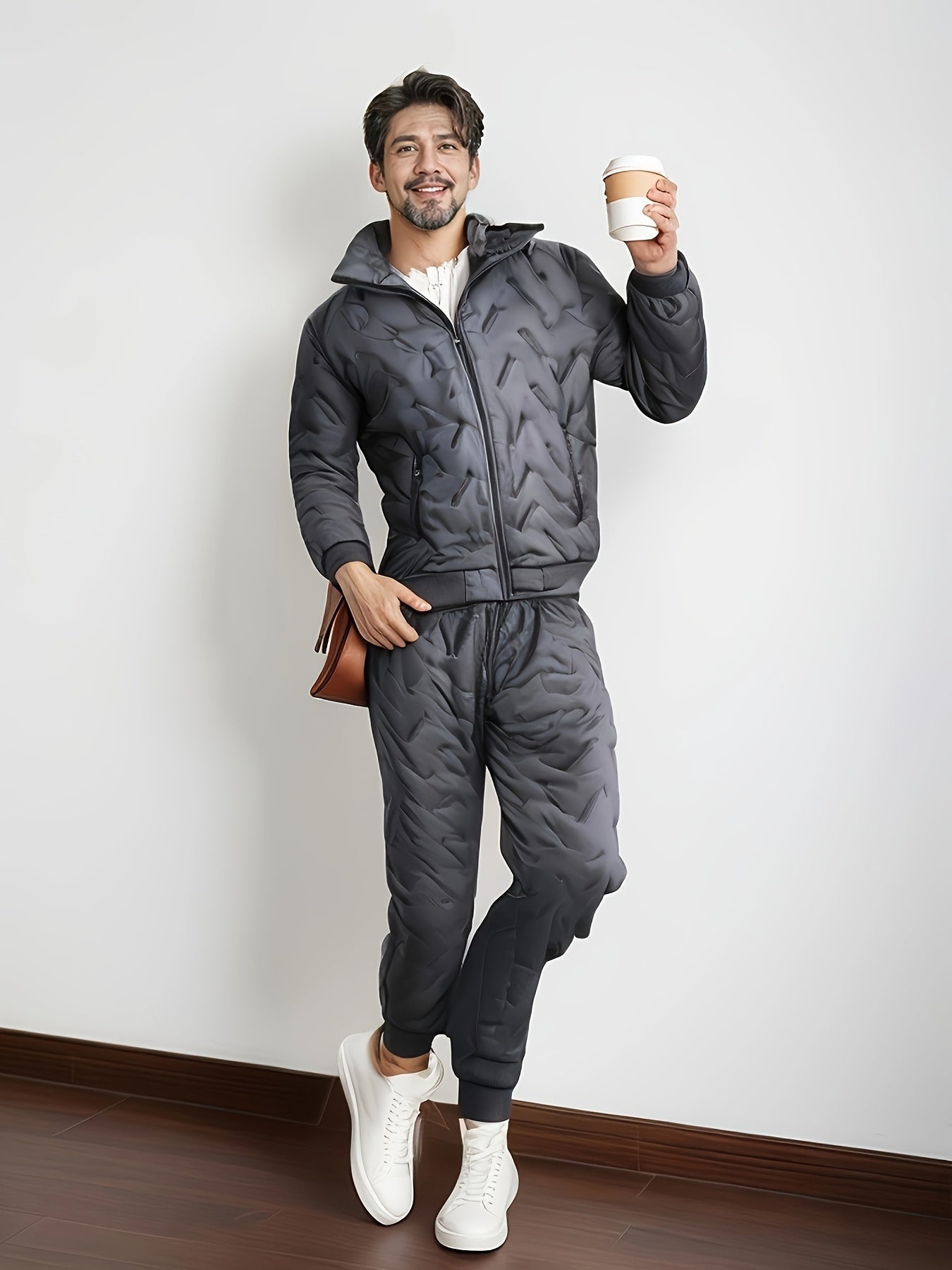 Romuald | Casual herensportkleding - Fluweelgevoerde Zip-Up jas & joggers, waterdicht, staande kraag