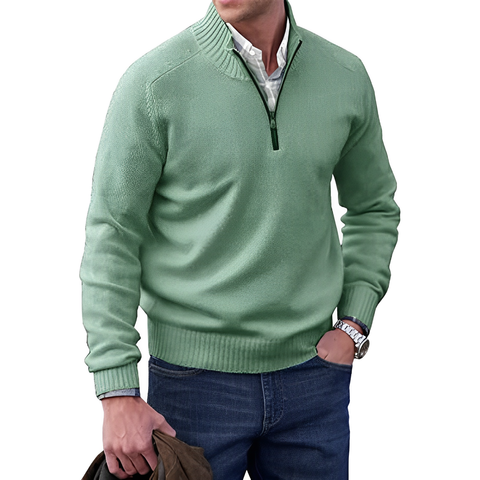 Delano | Klassieke trui met halve rits voor heren - Comfortabele casual pullover van wolmix