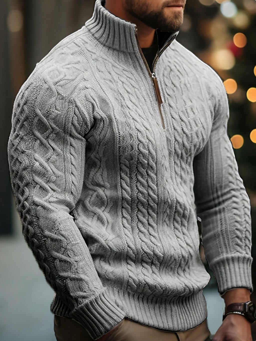 Dagfinn | Heren trui met halve rits en structuur – opstaande kraag, pullover met rits, zacht breisel