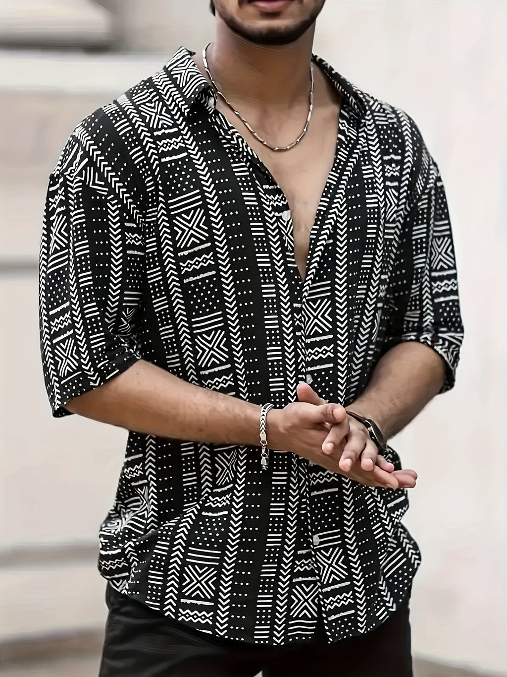 Tyvor | Herenoverhemd met etnische print – Zomers, casual overhemd met korte mouwen en knopen