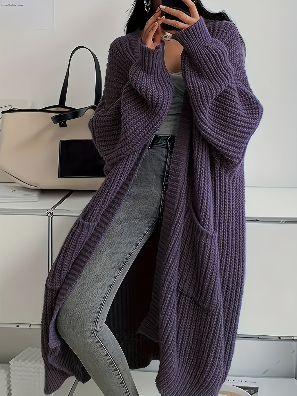 Myvessa | Gilet long en maille pour femme – ouvert sur le devant, coupe oversize, pull décontracté pour l'automne et l'hiver