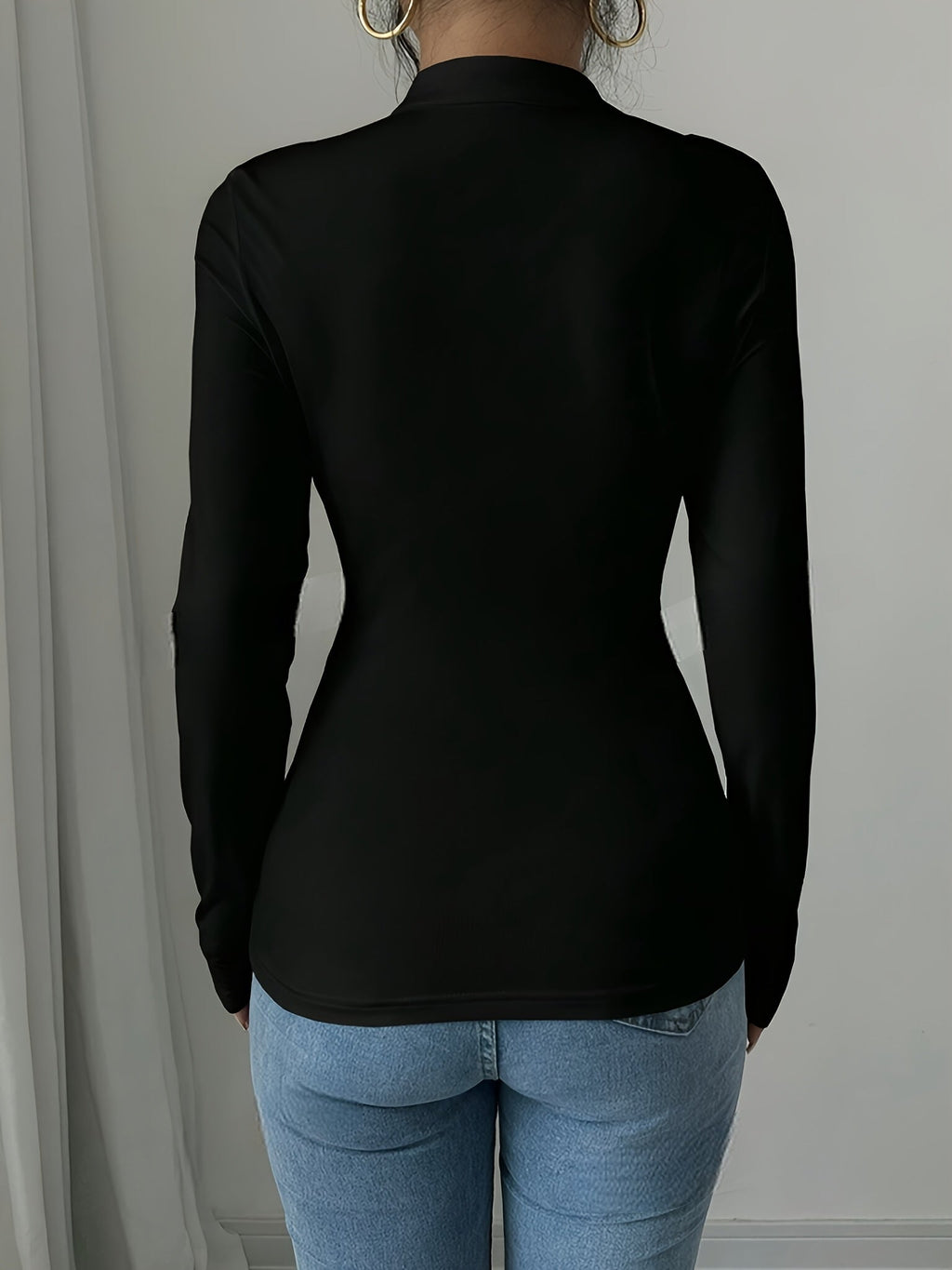 Vanessa | Dames-T-shirt met lange mouwen en elegante Chinese knoopaccenten, slim fit