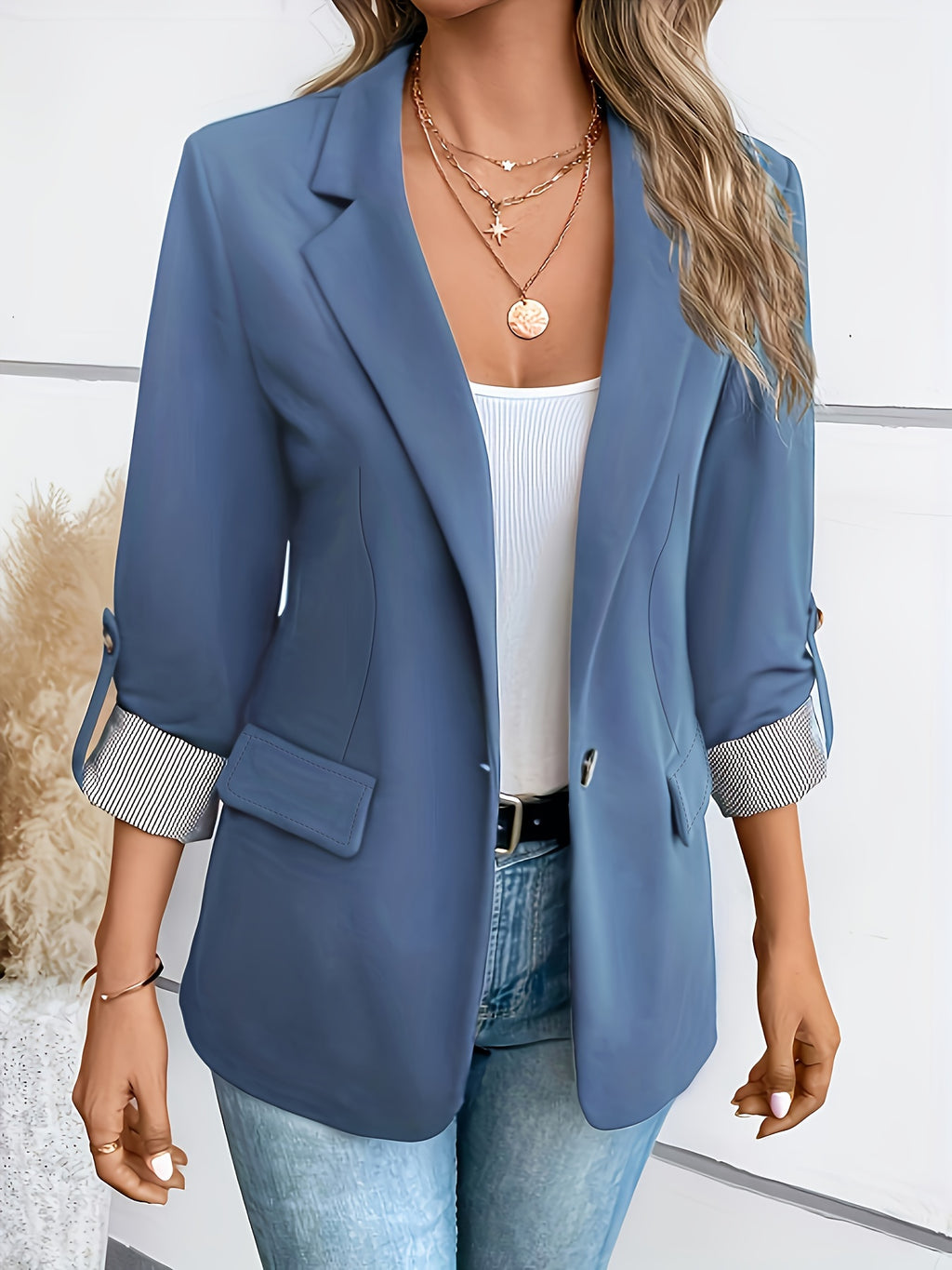 Lirael | Notched collar blazer, elegant long-sleeved office jacket