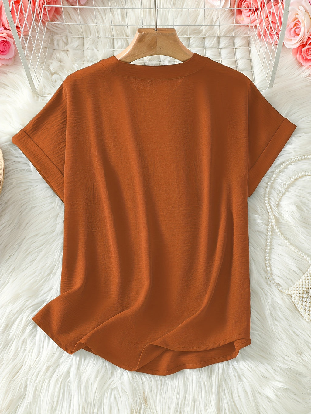 Elaria | Women V-Neck Blouse - Solid Color Loose-Fit Short Sleeve Top