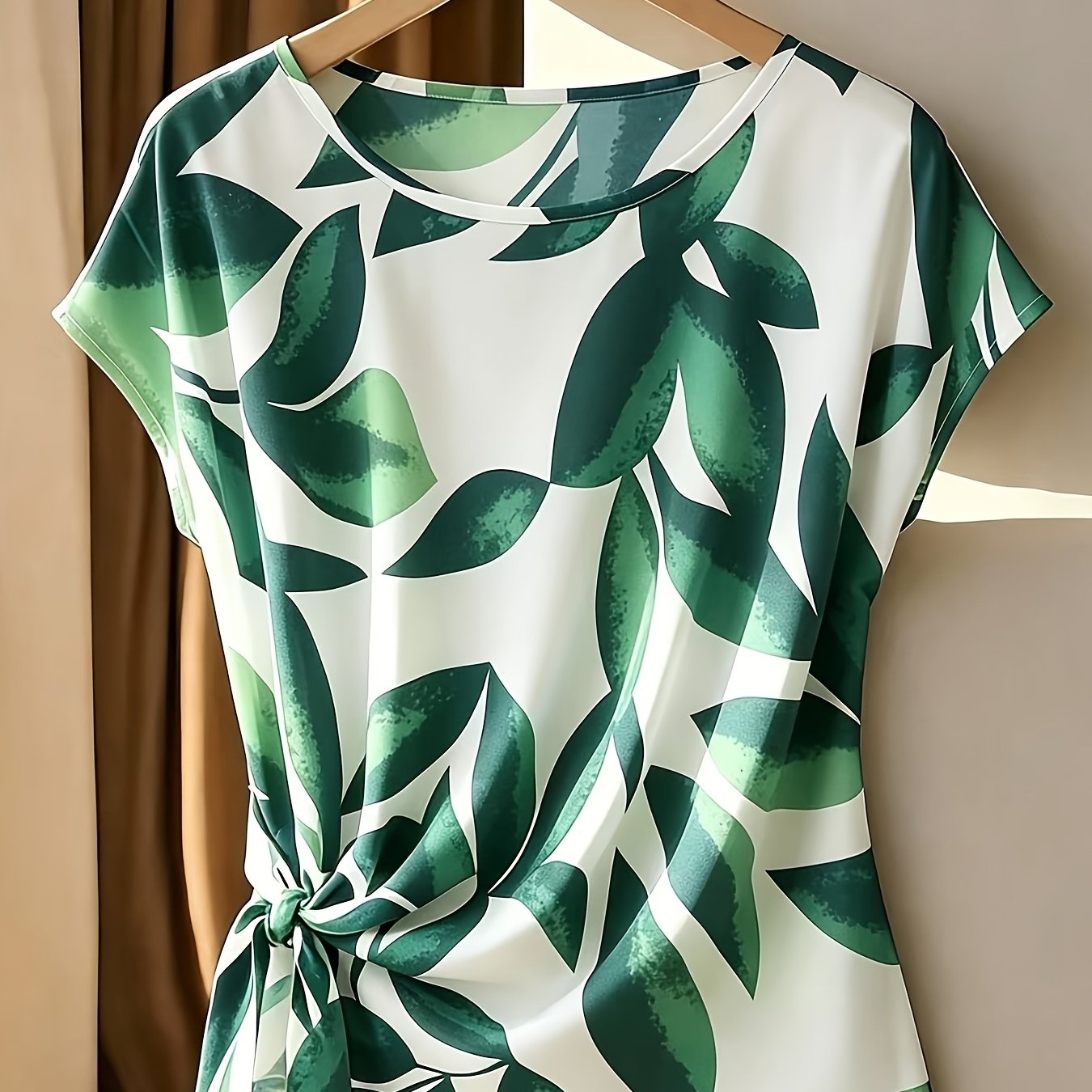 Belyn | Damesmode - Casual blouse met print, strik in de hals en geplooide manchetten