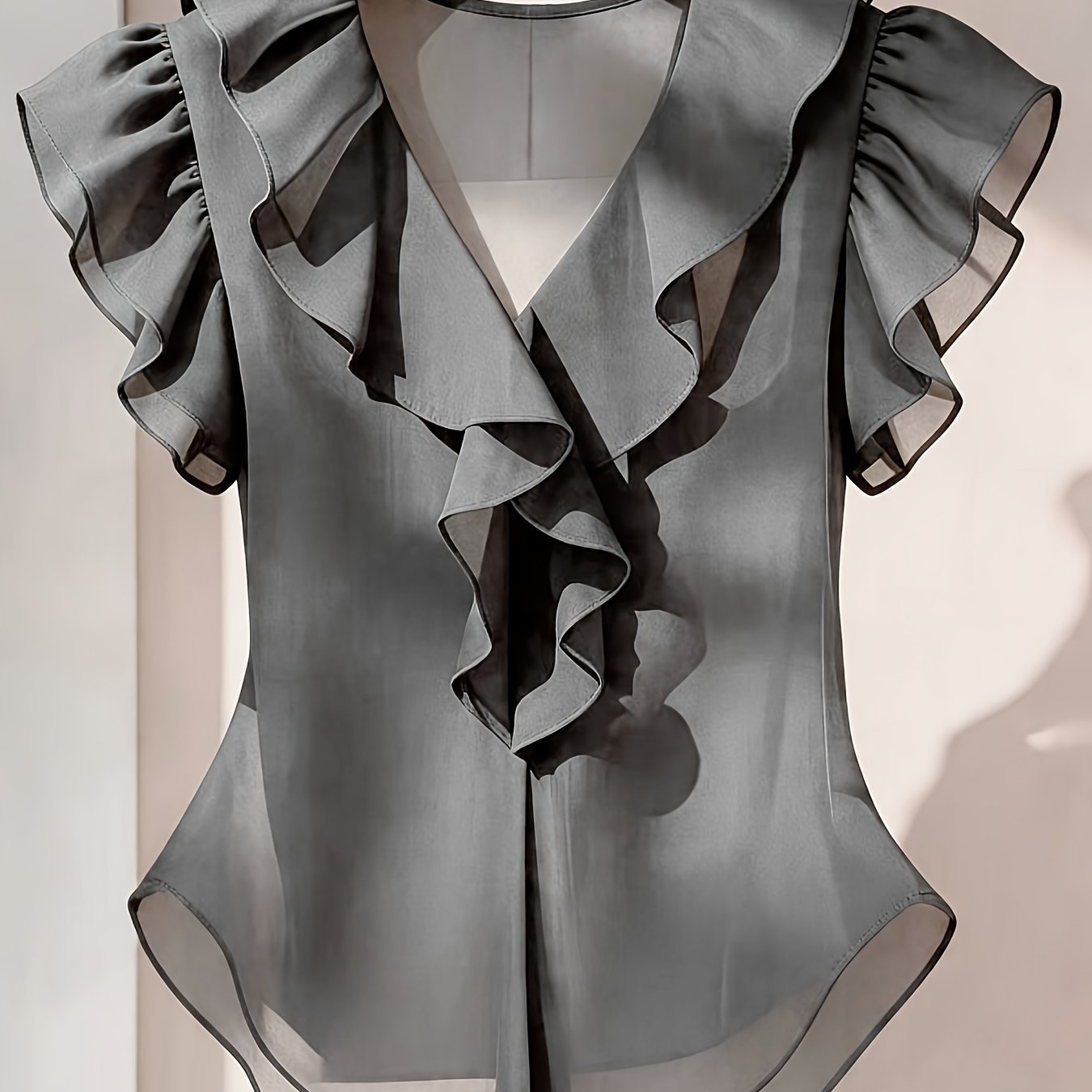 Ionae | Dames zomer chiffon shirt – Franse stijl top met ruches in effen kleur