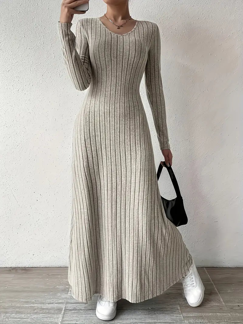 Caela | Ribbed long sleeve dress for women, comfortable knitted fit for winter