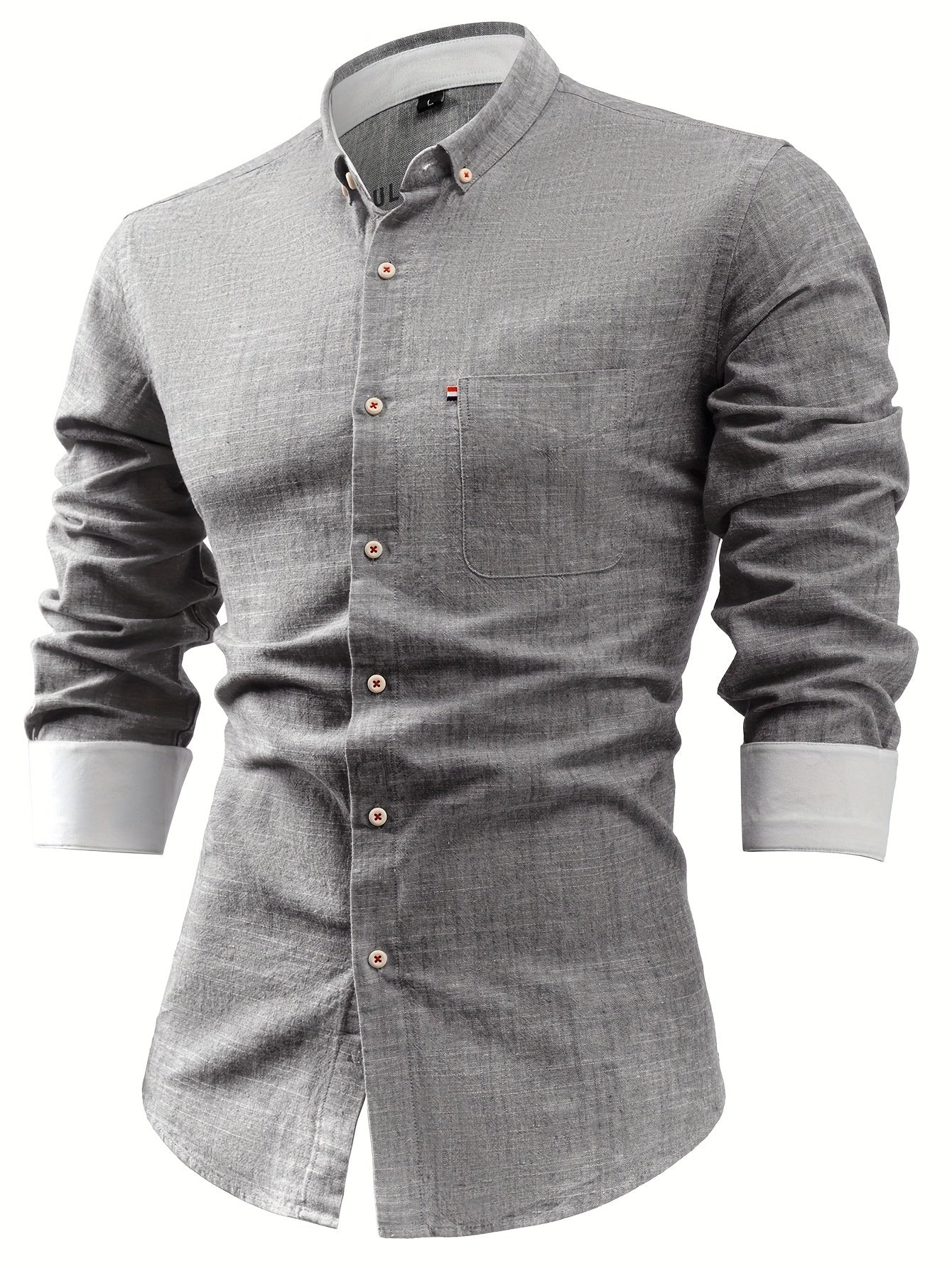 Wolfram | Men's Vintage Style Long Sleeve Button-Down Shirt - Cotton-Linen Blend