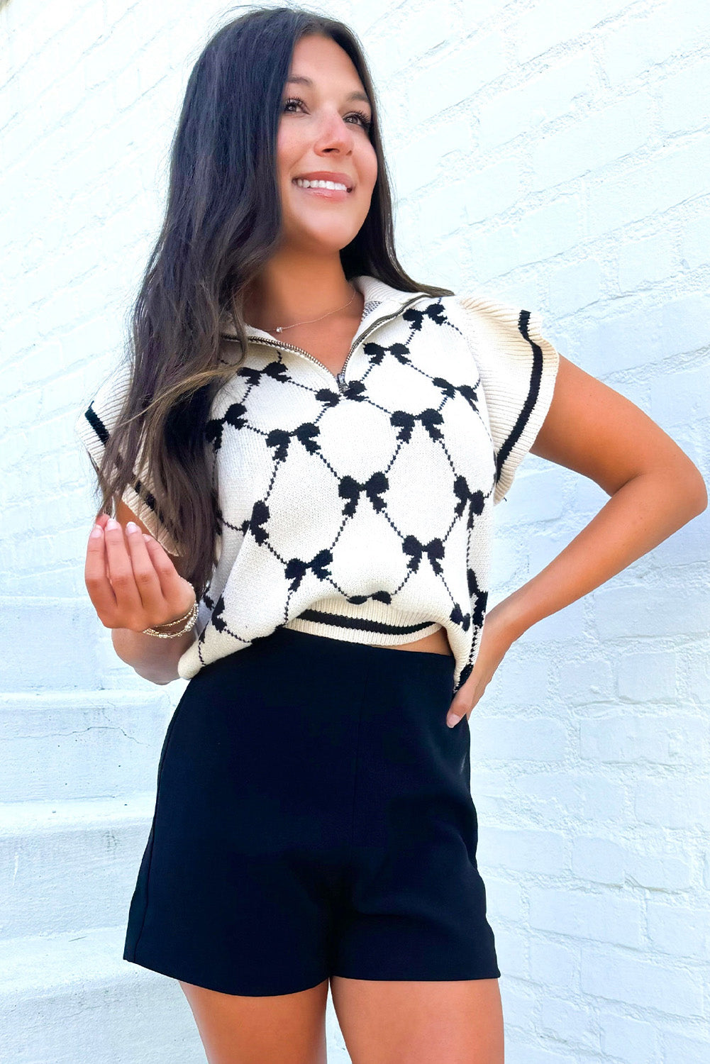 Belanda | Damestrui met preppy strikprint en ritskraag - Casual, comfortabele top voor herfst en winter