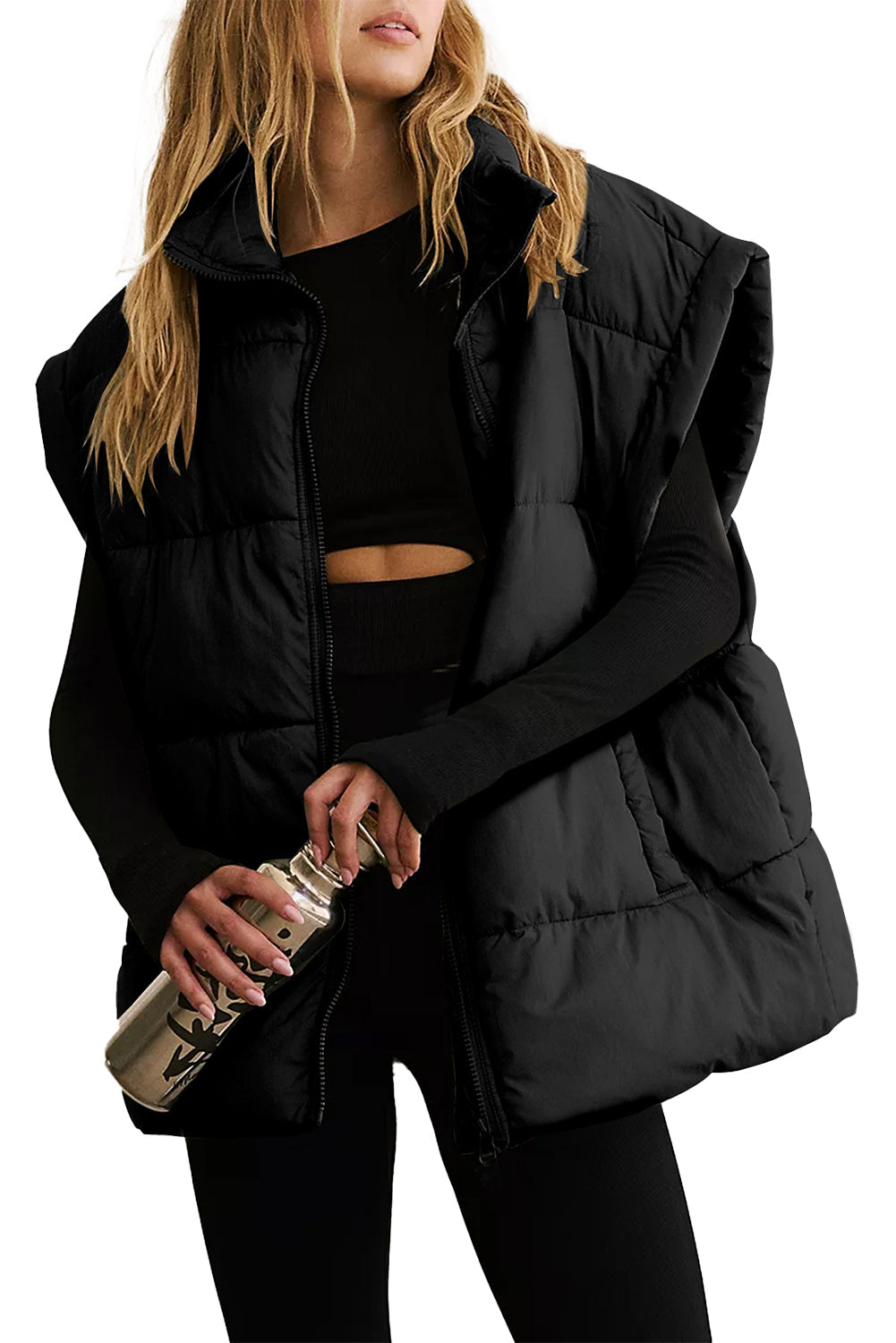 Laufey | Oversized Sleeveless Women's Vest with Zipper and Stand-up Collar - Warm, Cozy Winter Wear