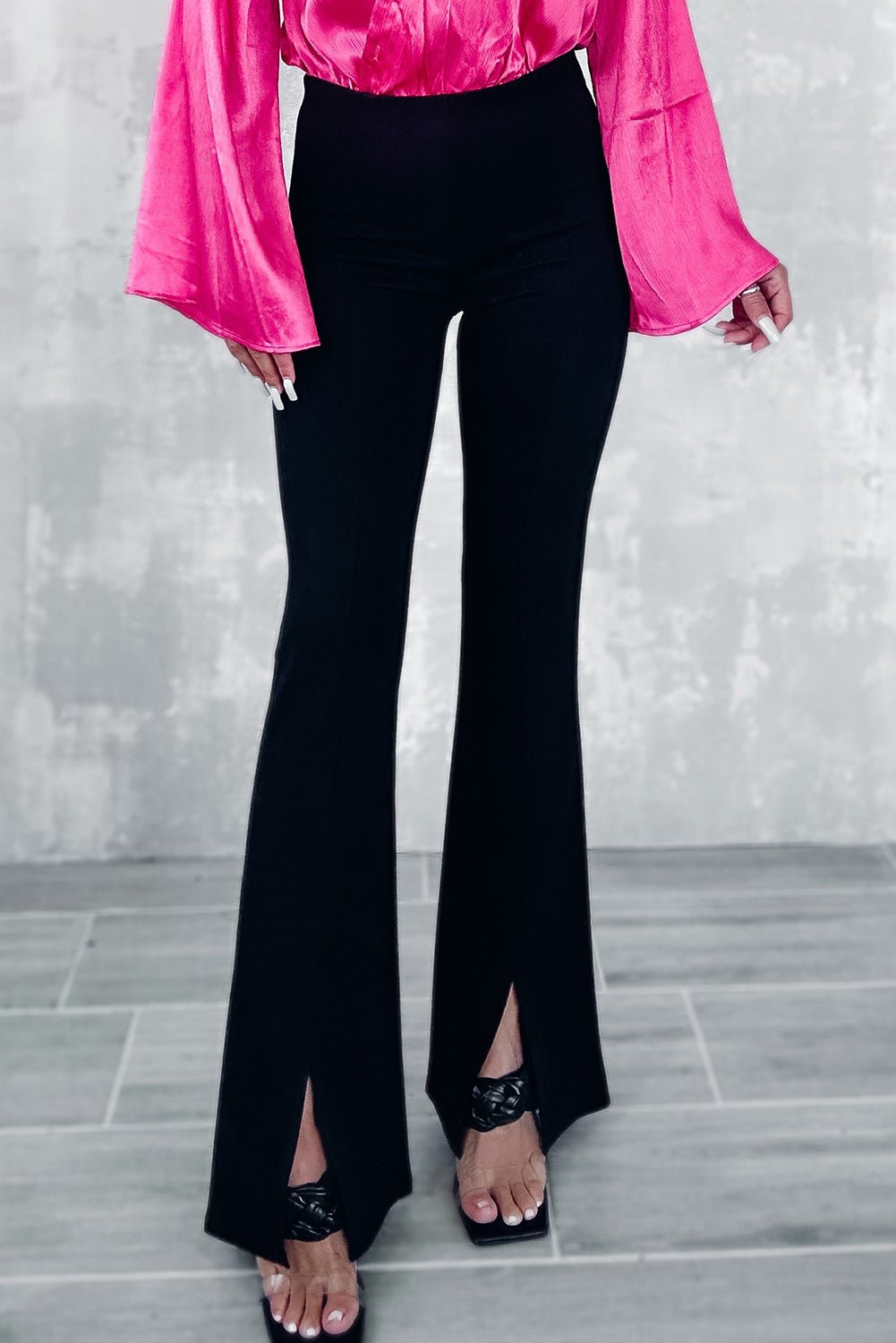 Ciri | Zwarte split Front Flare Broek - Elegante Hoge Taille Uitlopende Broek