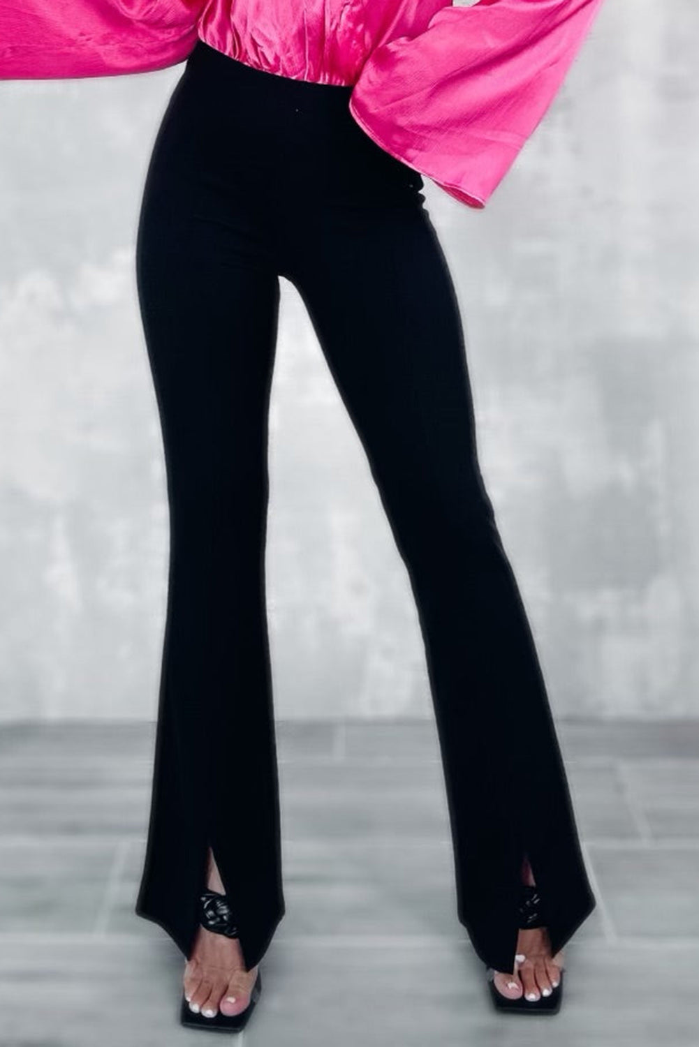 Ciri | Zwarte split Front Flare Broek - Elegante Hoge Taille Uitlopende Broek
