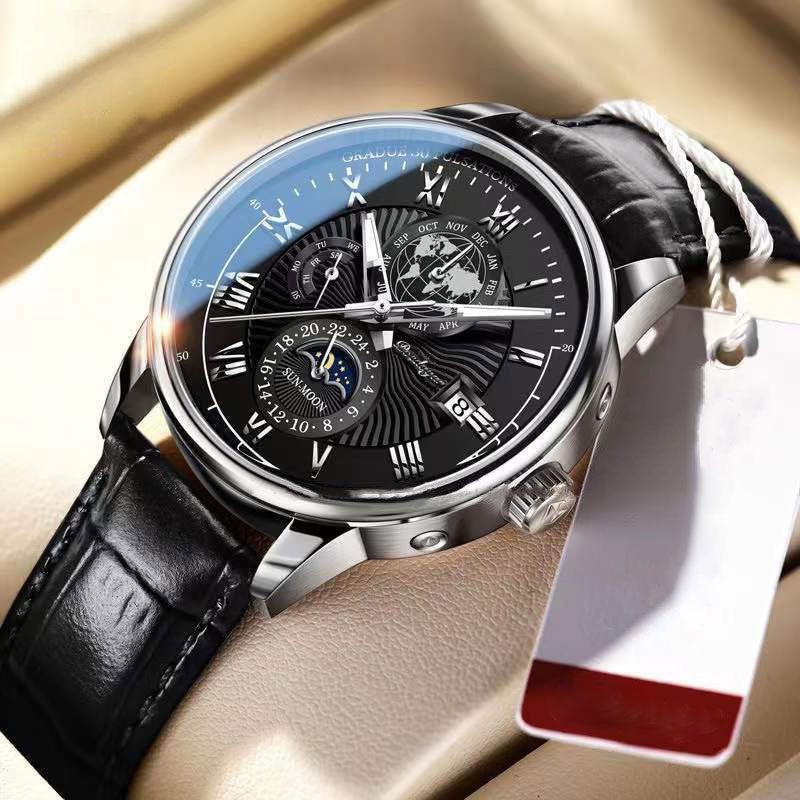 NovaQuartz | Hoogwaardig lichtgevend quartz herenhorloge met leren band