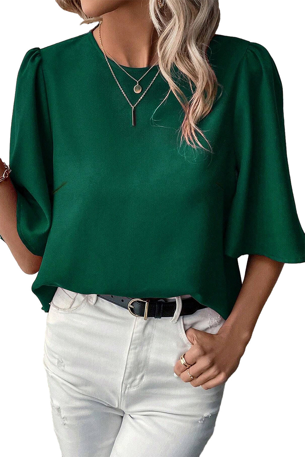 Misty | Elegante satijnen blouse met sleutelgat achter