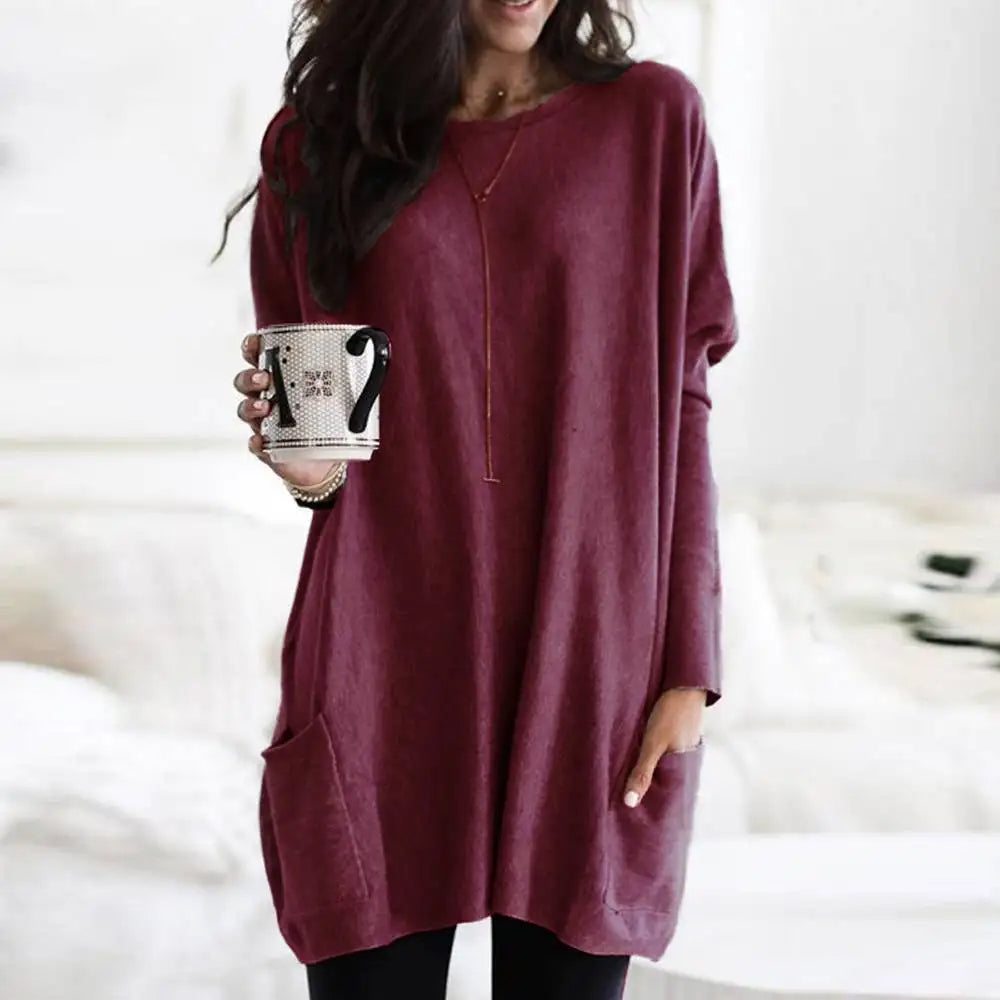 Julietta | Oversized damestrui, zachte katoenmix, zakken, casual en comfortabele pullover
