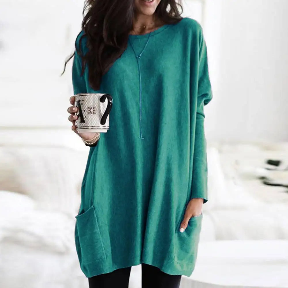 Julietta | Oversized damestrui, zachte katoenmix, zakken, casual en comfortabele pullover