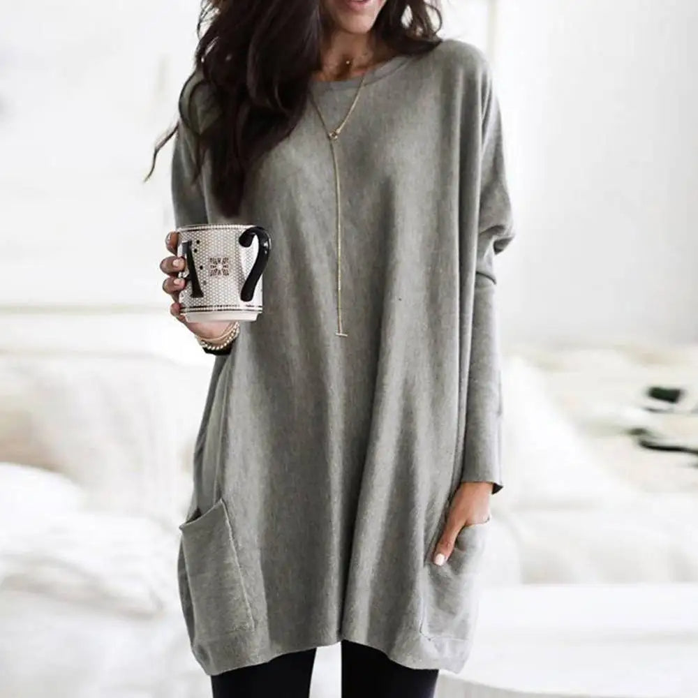 Julietta | Oversized damestrui, zachte katoenmix, zakken, casual en comfortabele pullover