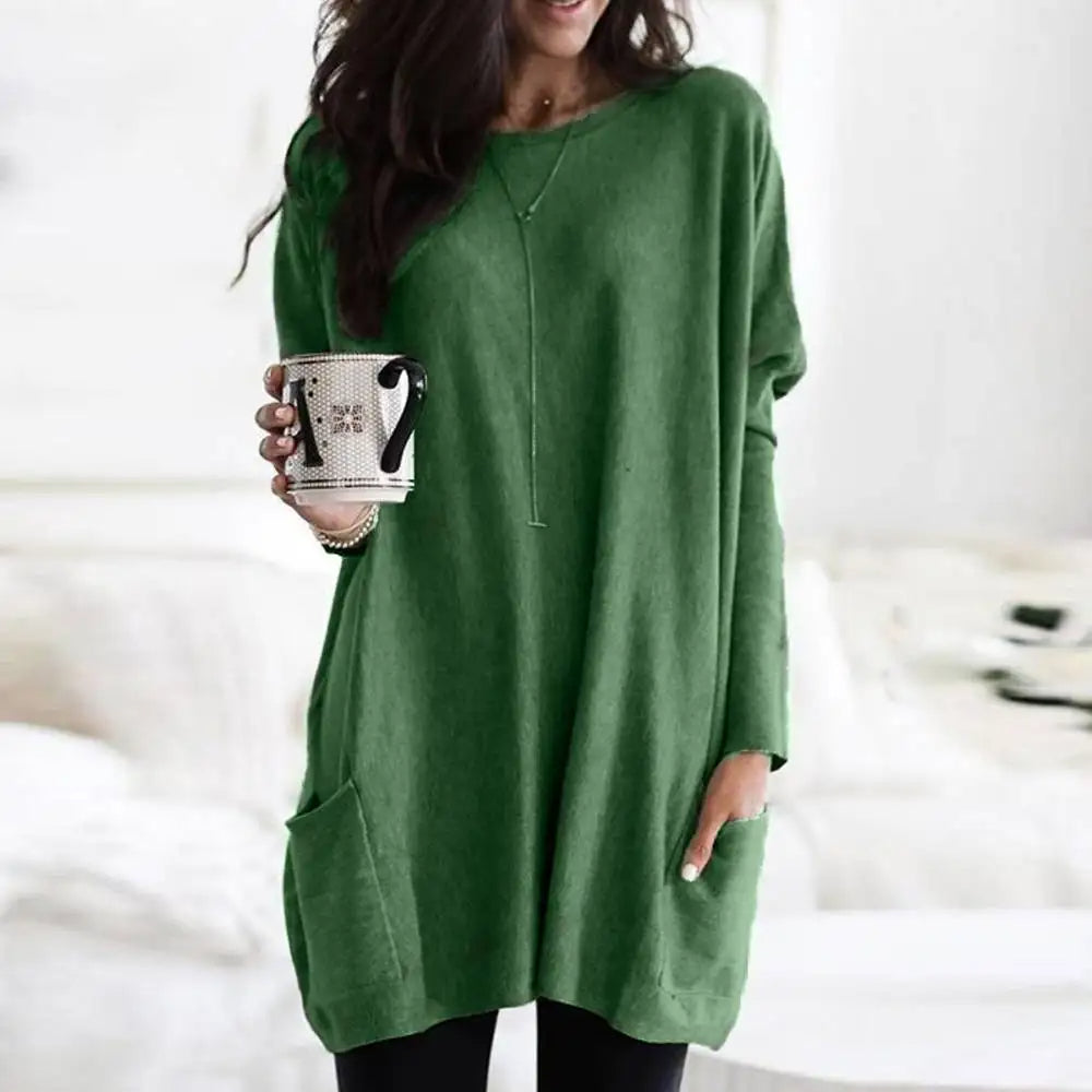 Julietta | Oversized damestrui, zachte katoenmix, zakken, casual en comfortabele pullover