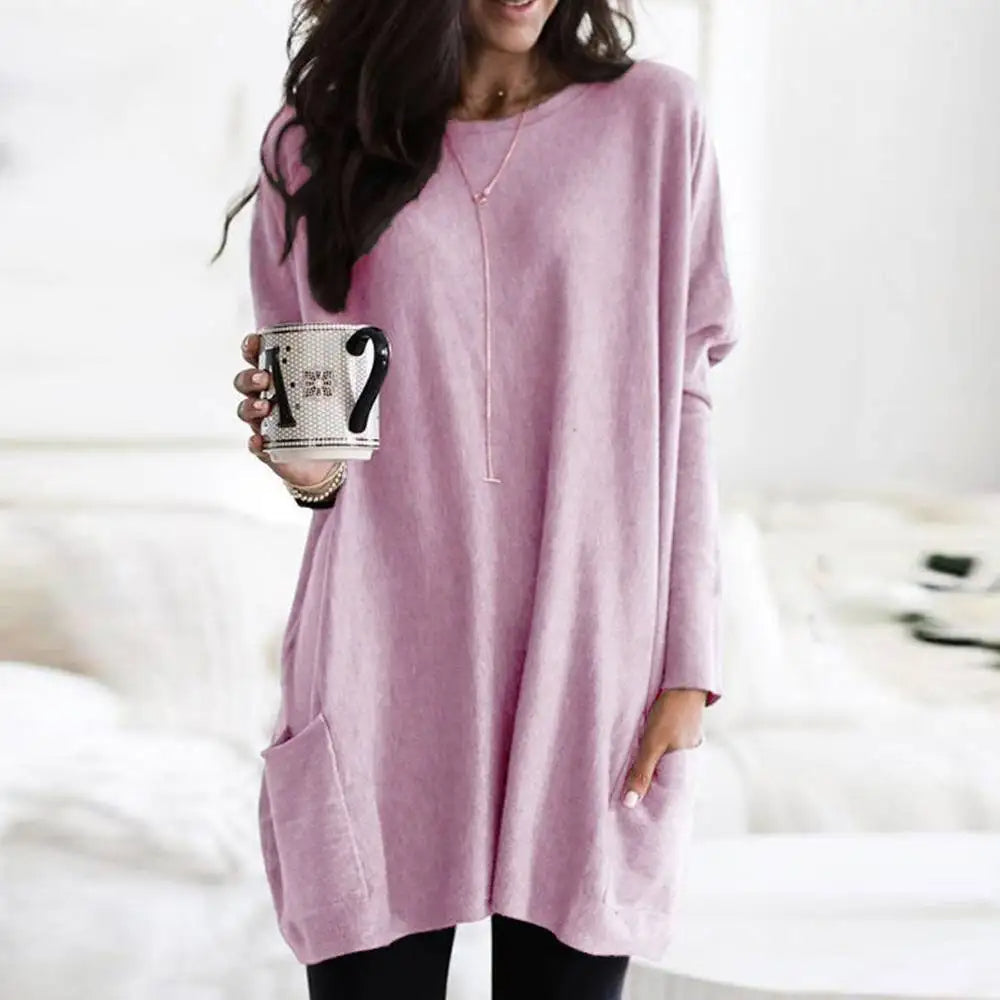 Julietta | Oversized damestrui, zachte katoenmix, zakken, casual en comfortabele pullover