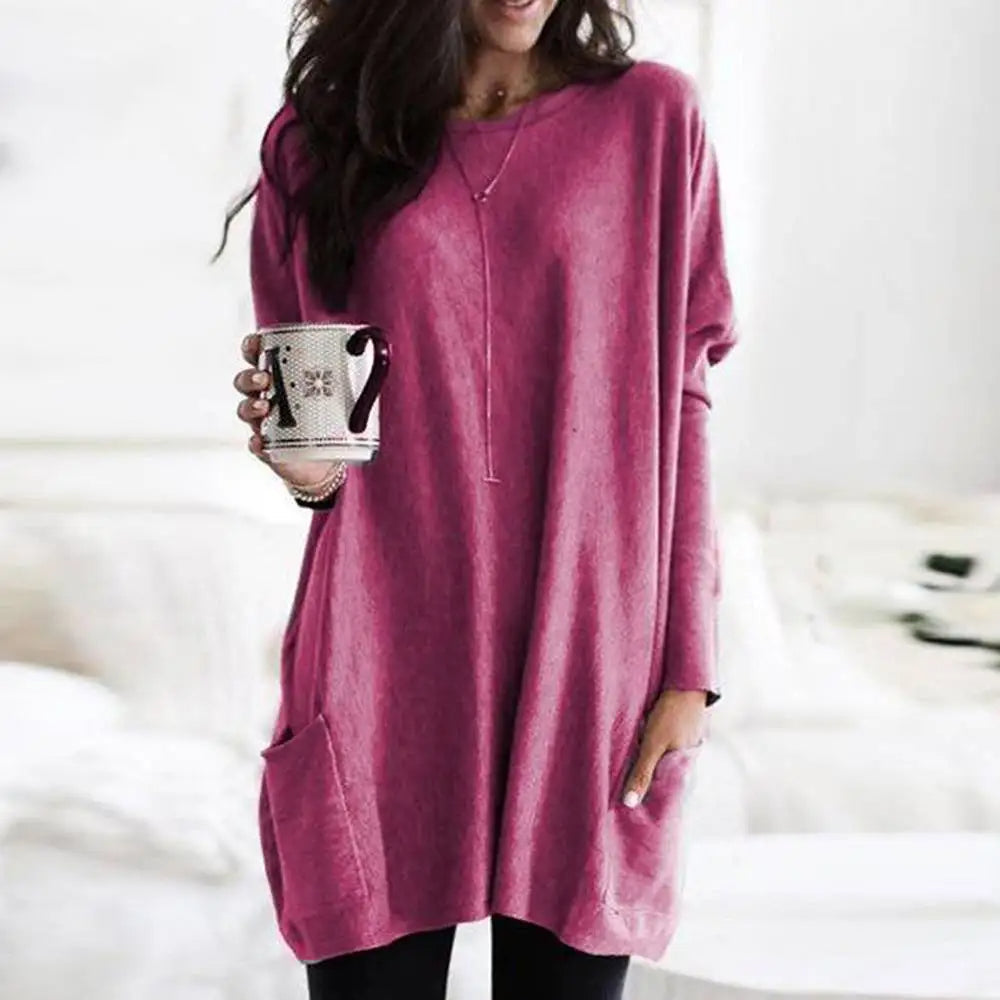 Julietta | Oversized damestrui, zachte katoenmix, zakken, casual en comfortabele pullover