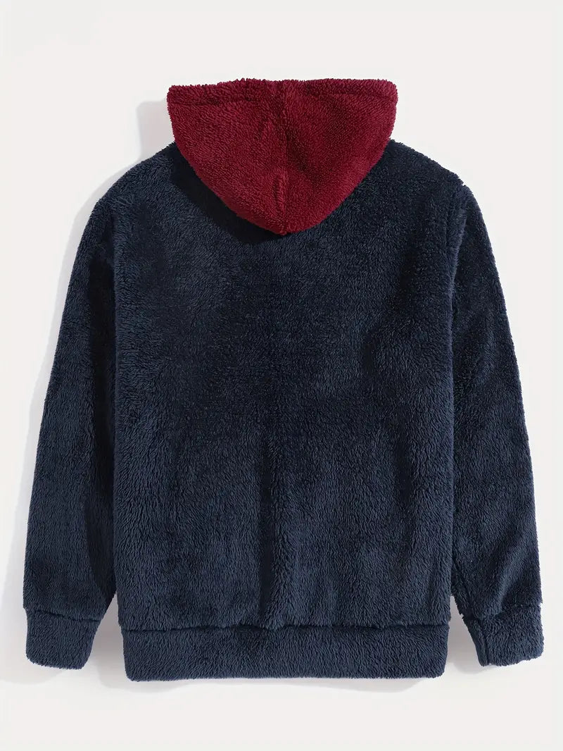 Nabil | Kleurblok Teddy Hoodie voor Heren - Stijlvolle en Warme Winter Hoodie, Zacht & Comfortabel