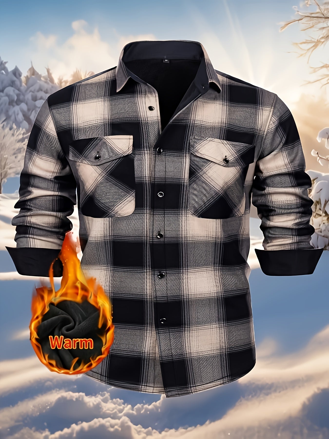 Simeon | Chemise en flanelle thermique épaisse pour homme – motif à carreaux épais d'hiver avec boutons