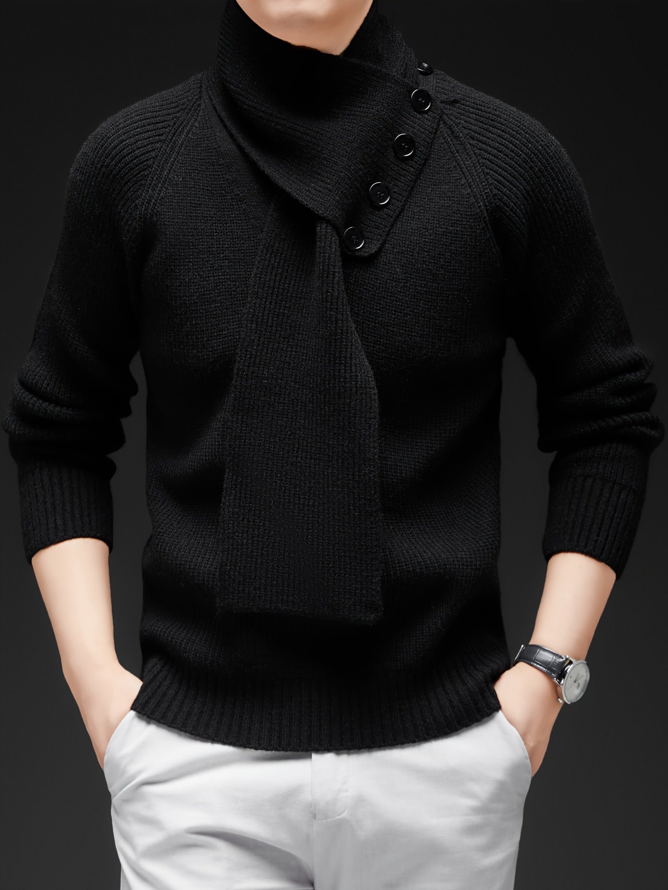 Drayke | Pull en maille à col V pour homme, manches longues et col châle amovible