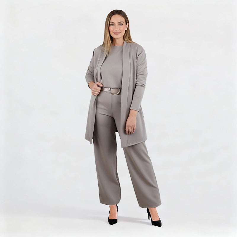 Darenna | Elegante 3-delige set voor dames – lang vest, top en broek voor casual en zakelijke gelegenheden