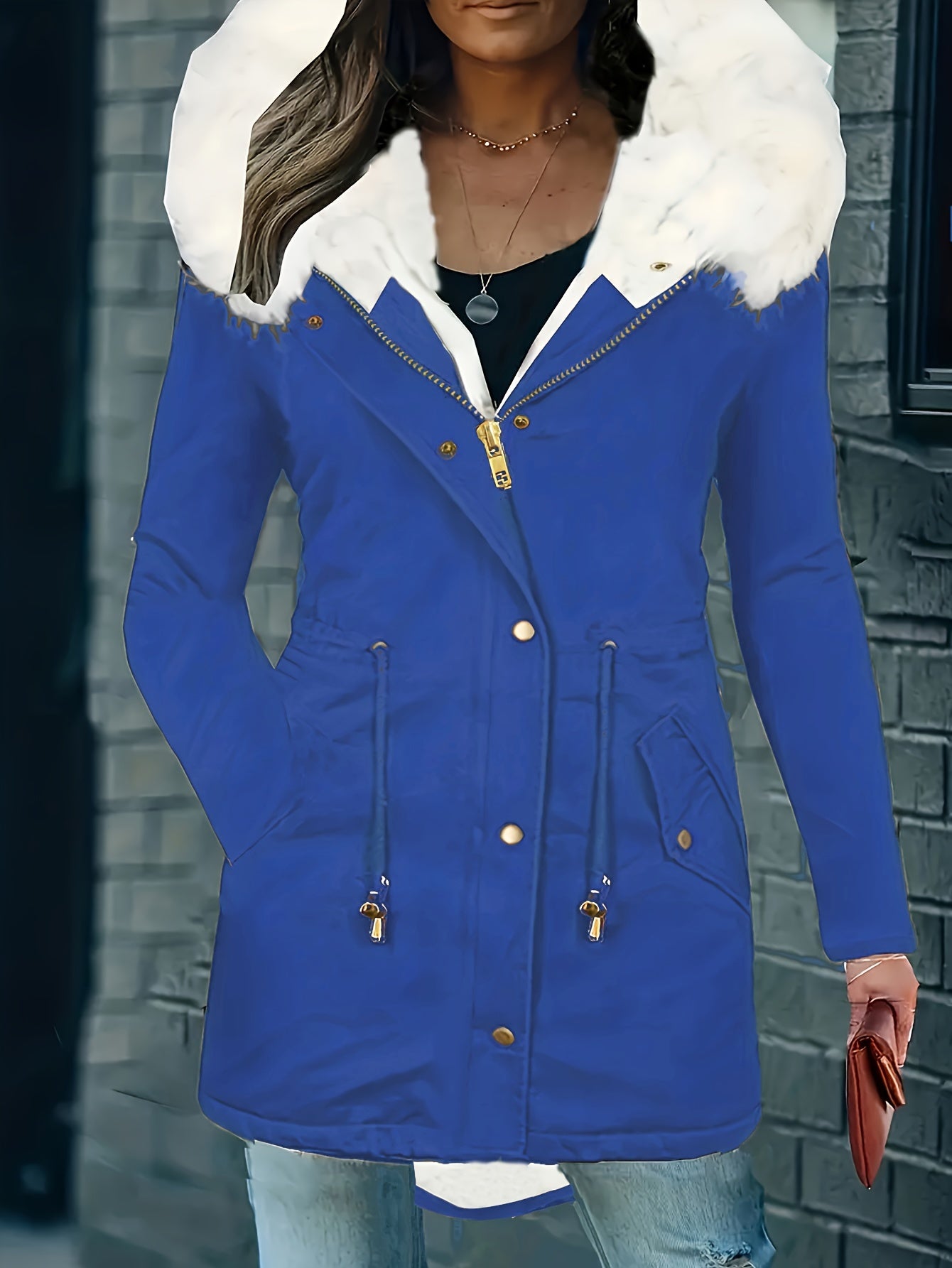 Adira | Donzige winterjas met koord en ritssluiting, warme casual jas met zakken
