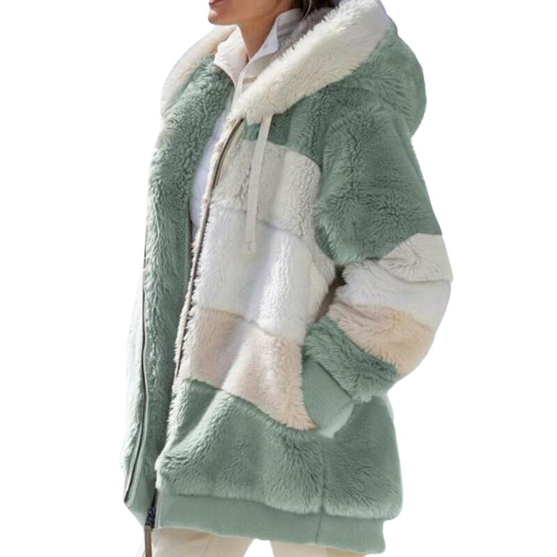Mirela | Oversized imitatiebontjas met capuchon voor dames - stijlvolle en warme winterjas