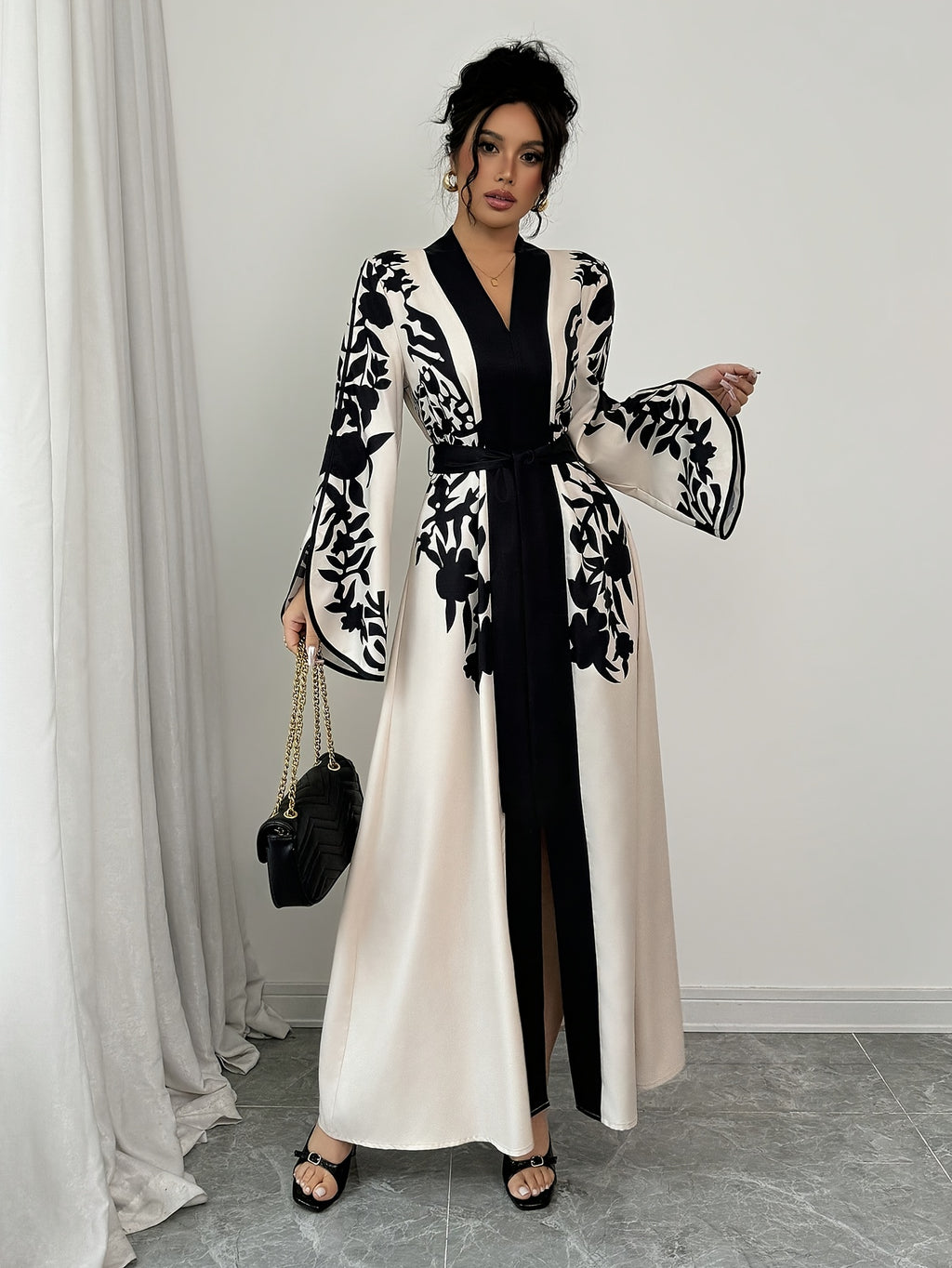 Lioris | Women's Floral Maxi Dress - Long Sleeves, Loose A-Line