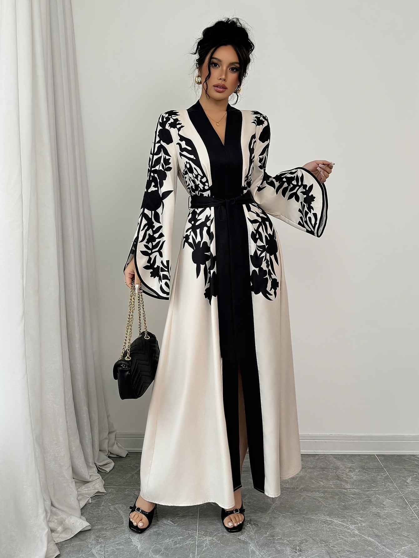 Lioris | Women's Floral Maxi Dress - Long Sleeves, Loose A-Line