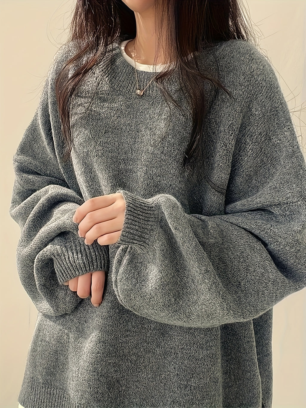 Briallen | Women's Oversized Sweater with Side Slits - Casual Drop-Shoulder Design