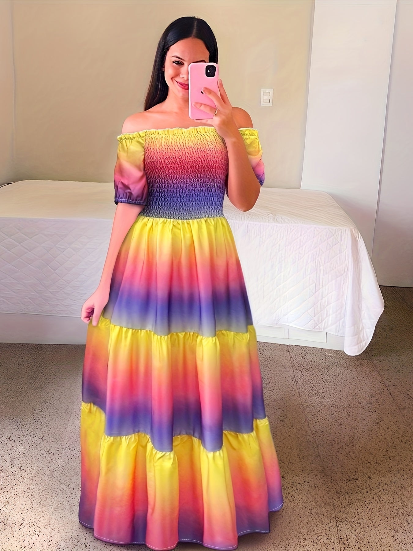 Kasia | Gradient Print Tiered Maxi Dress - Casual Off-Shoulder Party Dress for Women