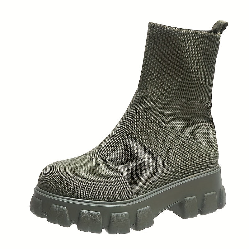 Rachela | Bottines chaussettes en maille à bout rond et semelle épaisse pour femme