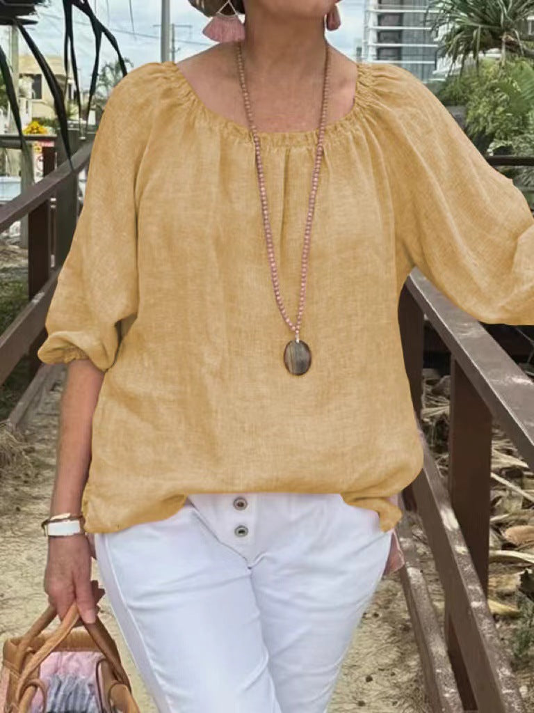 Denise | Casual Ronde Hals Top met Halve Mouwen