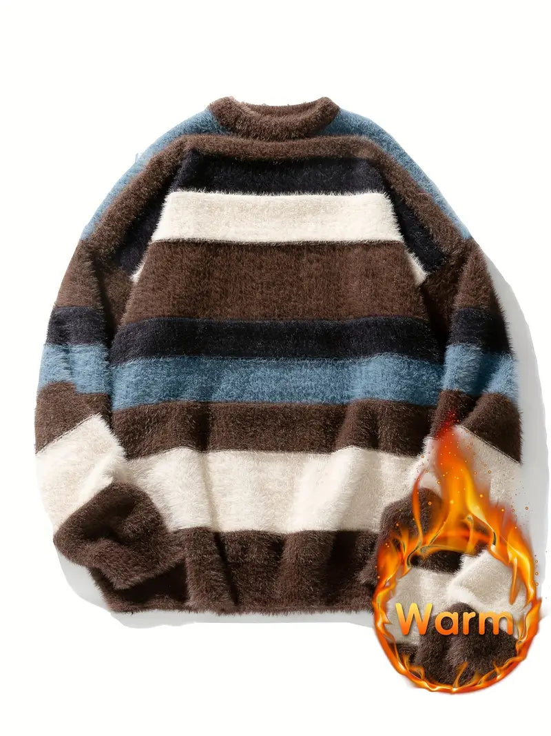 Neville | Gestreepte trui van pluche met kleurvlakken voor heren - Knusse en stijlvolle gebreide trui voor casual kleding