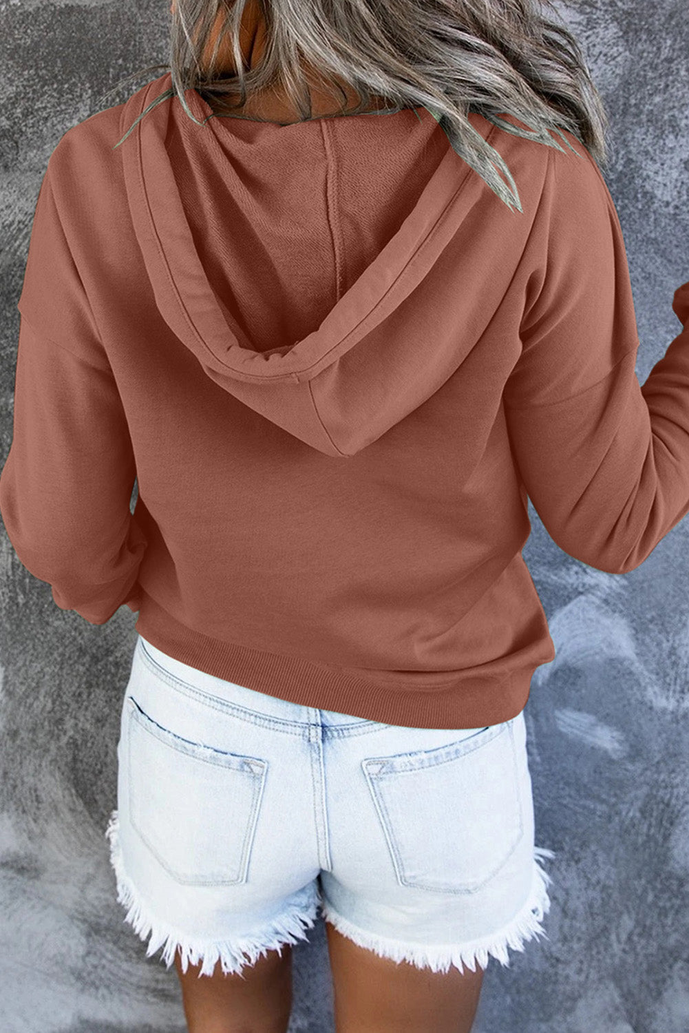 Diletta |  Basic hoodie – Drukknopen aan de voorkant, verstelbaar trekkoord, casual pullover-sweatshirt